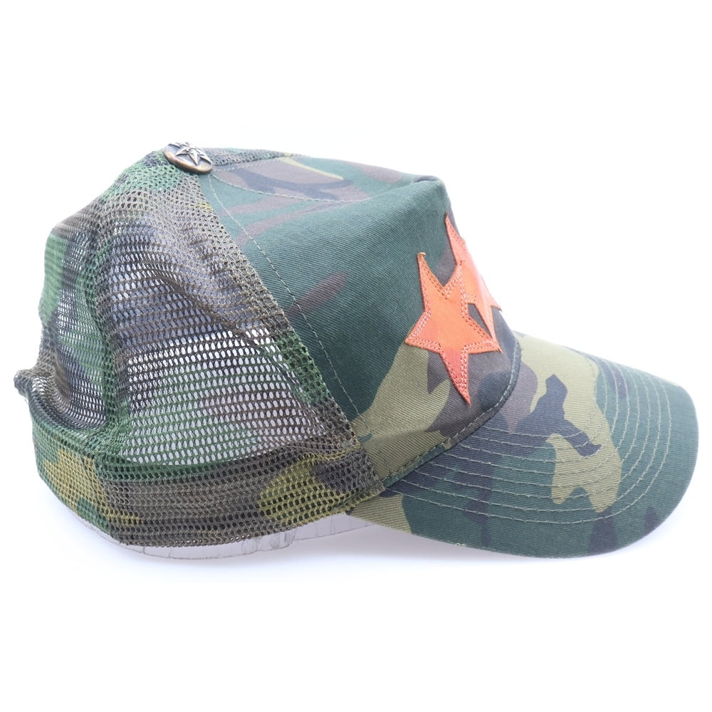 CHROME HEARTS(クロムハーツ) TRUCKER CAP オールド レザースターパッチ カモ柄 メッシュ トラッカーキャップ カーキ
