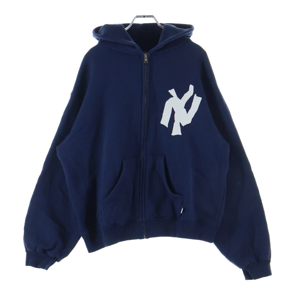 NO BRAND(ノーブランド) AKIMBO CLUB NY YANKEE NOODLE ZIP UP HOODIE アキンボクラブ ヤンキーヌードル ロゴプリント ジップアップ スウェットパーカー フーディー ネイビー