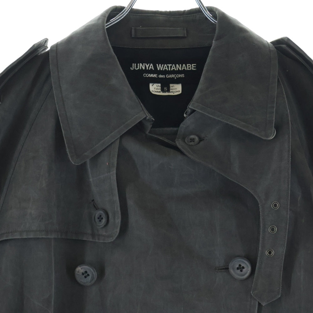 JUNYA WATANABE COMME des GARCONS(ジュンヤワタナベ コムデギャルソン) 02AW AD2002 コットン ダメージ加工 ロング トレンチコート グレー VG-C001
