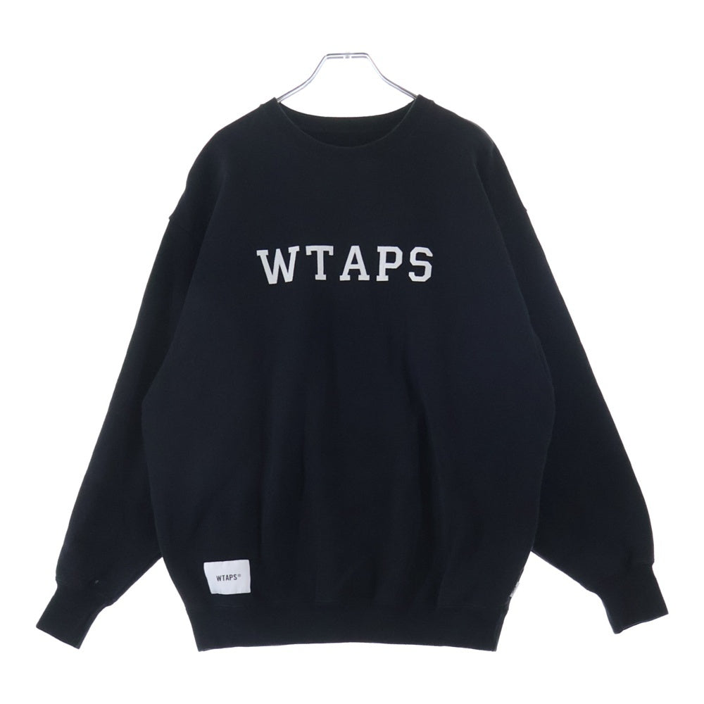 WTAPS(ダブルタップス) 24SS フロントロゴデザイン コットン クルーネックプルオーバー スウェットトレーナー ブラック 241ATDT-CSM03