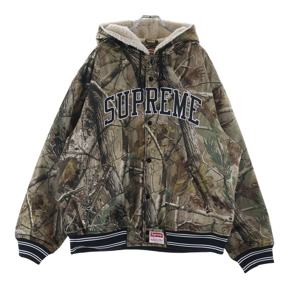 SUPREME(シュプリーム) 25AW ×Mitchell&Ness Lined Hooded Satin Varsity Jacket ミッチェルアンドネス リアルツリー ラインドフーデッド サテンバーシティジャケット カーキ