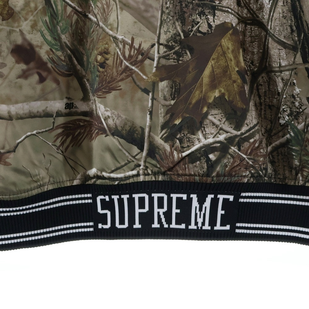 SUPREME(シュプリーム) 25AW ×Mitchell&Ness Lined Hooded Satin Varsity Jacket ミッチェルアンドネス リアルツリー ラインドフーデッド サテンバーシティジャケット カーキ