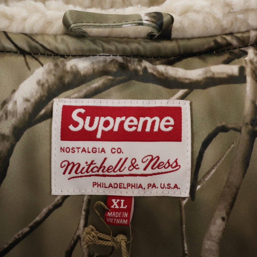 SUPREME(シュプリーム) 25AW ×Mitchell&Ness Lined Hooded Satin Varsity Jacket ミッチェルアンドネス リアルツリー ラインドフーデッド サテンバーシティジャケット カーキ