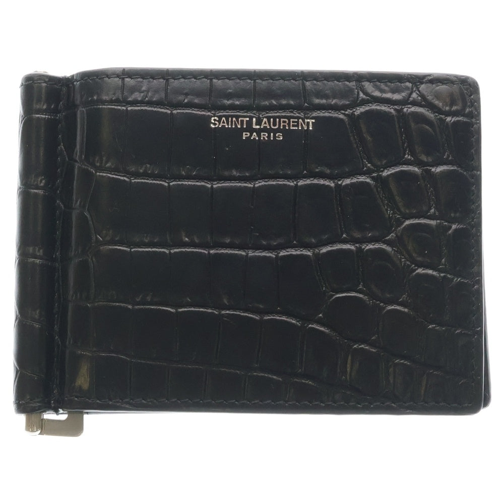 SAINT LAURENT PARIS(サンローランパリ) クフロントロゴ ロコ型押し レザー マネークリップ ブラック 378005 レディース