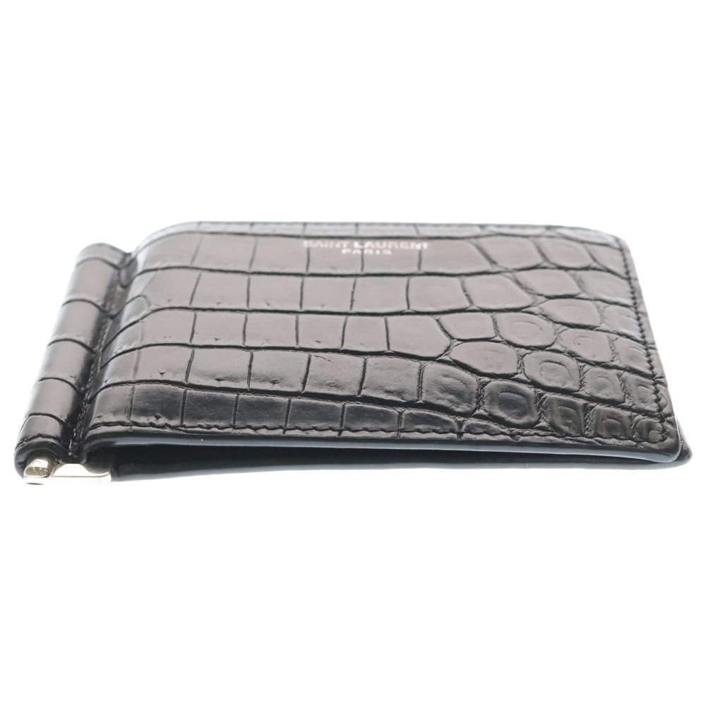 SAINT LAURENT PARIS(サンローランパリ) クフロントロゴ ロコ型押し レザー マネークリップ ブラック 378005 レディース