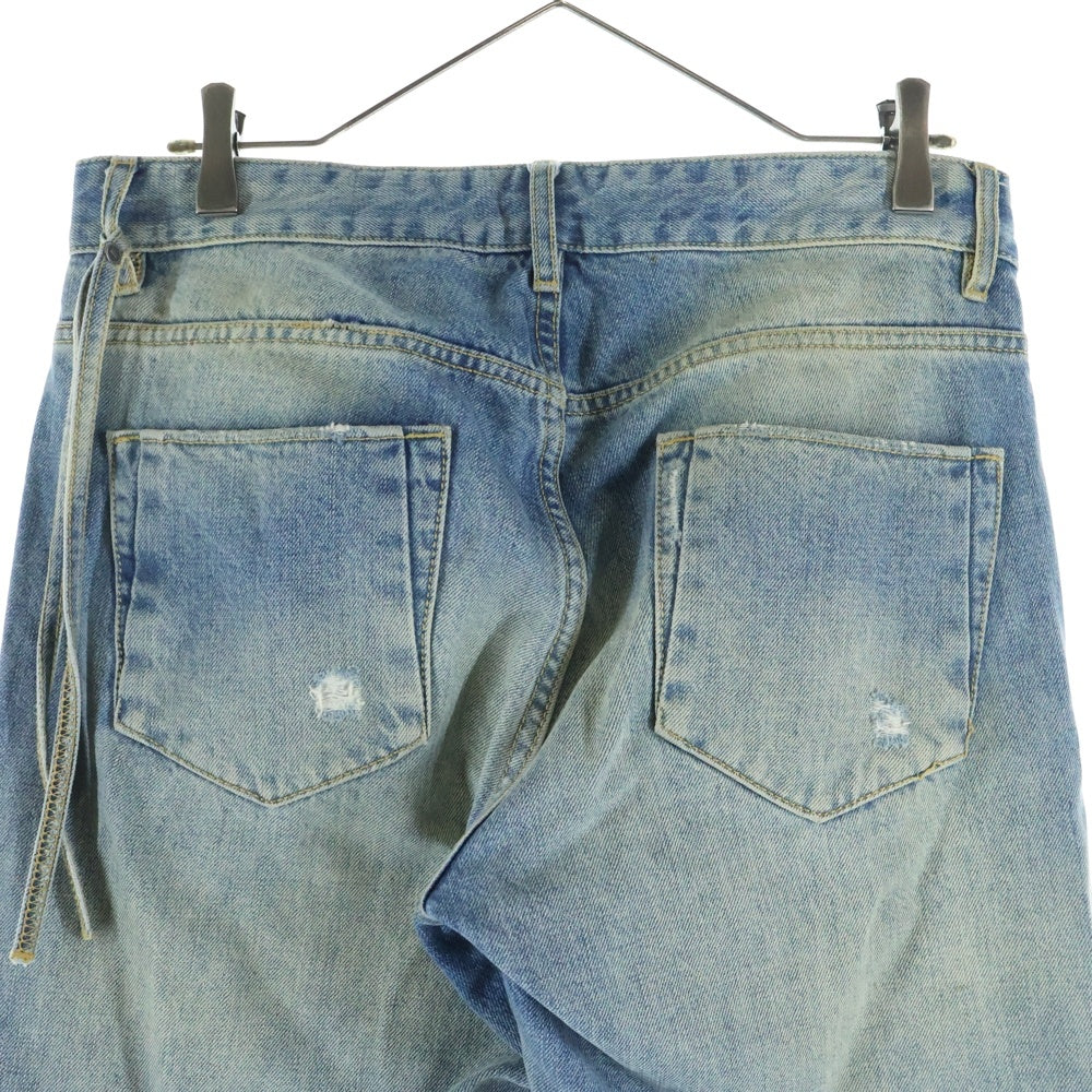 KITH(キス) 5ポケット ダメージ加工 ボタンフライ テーパードデニムパンツ インディゴ