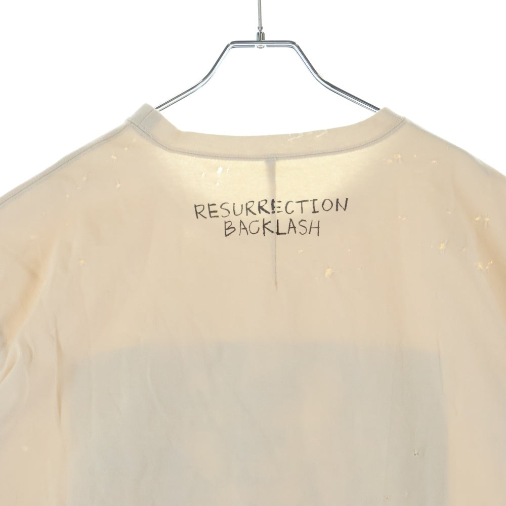 ISAMU KATAYAMA BACKLASH(イサムカタヤマバックラッシュ) 24SS ×RESURRECTION レザレクション コットン天竺製品染 ダメージ加工Tシャツ 半袖クルーネックカットソー ベージュ RES-2111-01