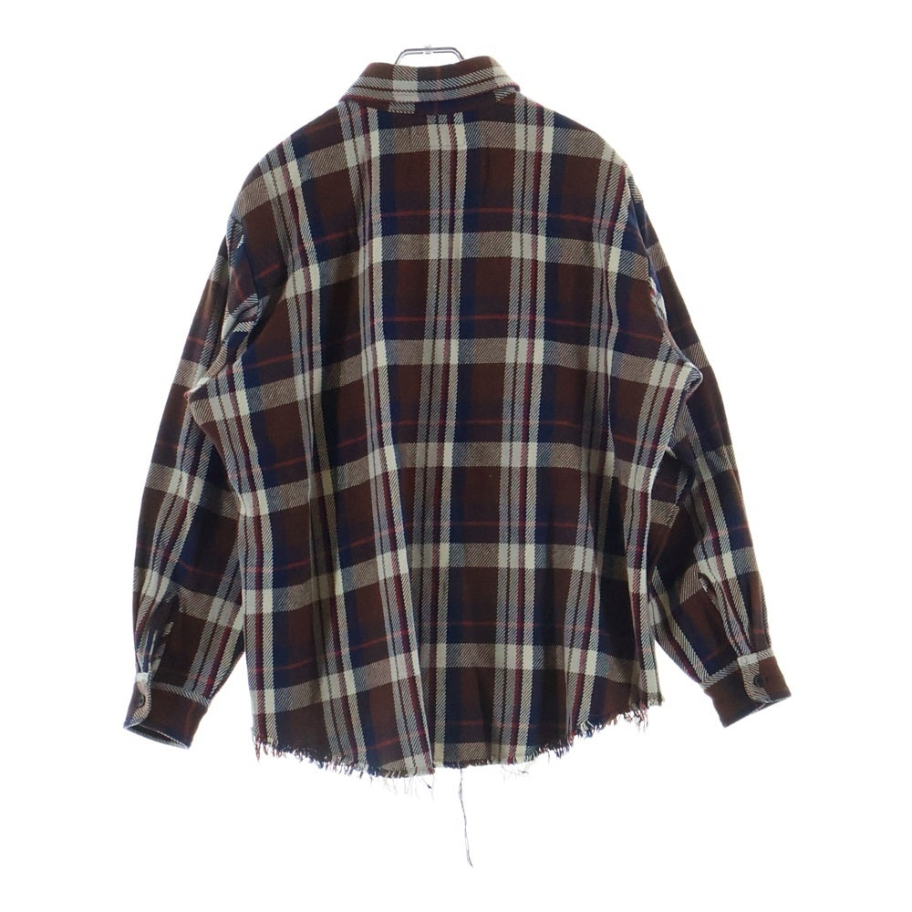 LASTMAN(ラストマン) 25AW DAMAGED FLANNEL SHIRTS ダメージ加工 長袖フランネルチェックシャツ ブラウン 252LM-SH02