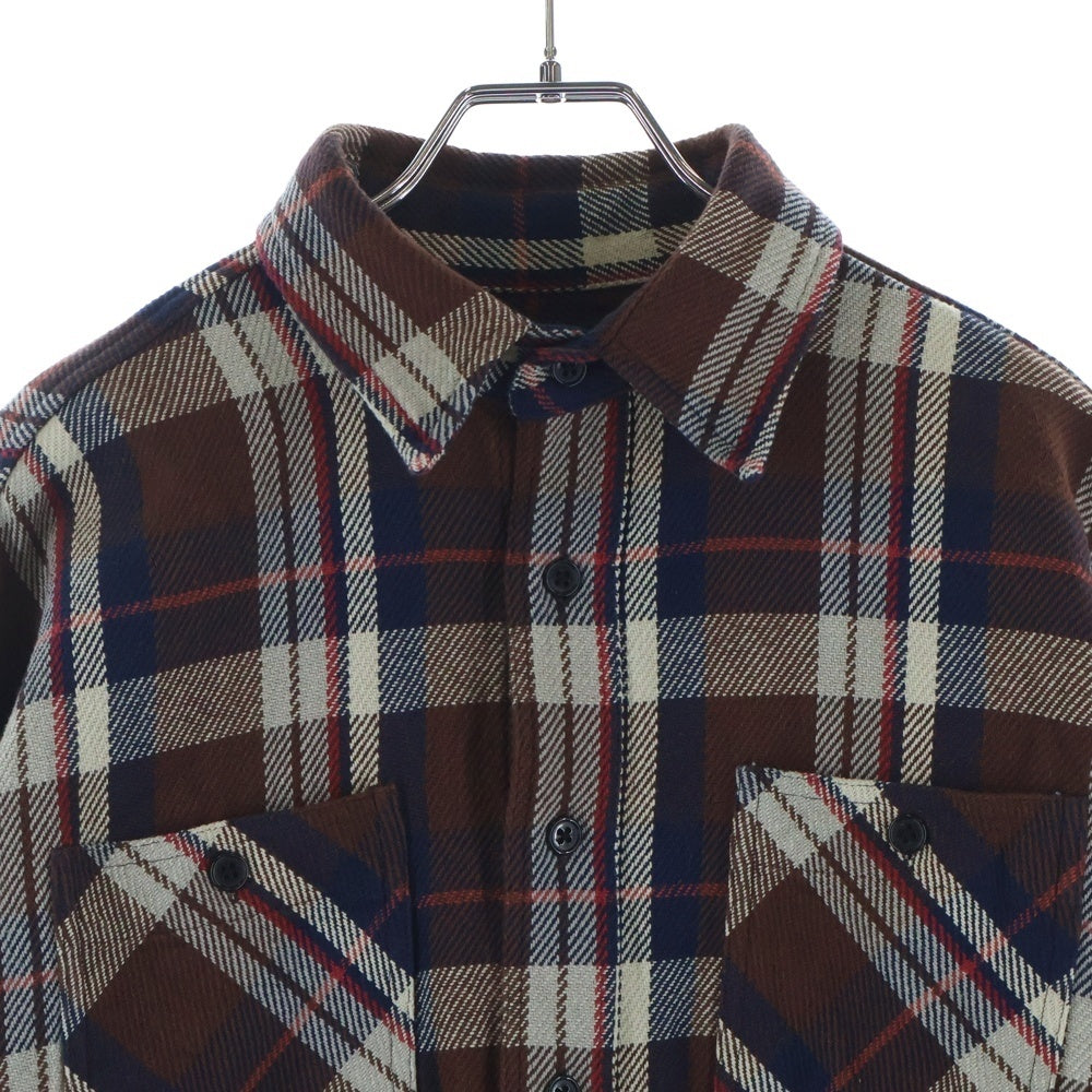 LASTMAN(ラストマン) 25AW DAMAGED FLANNEL SHIRTS ダメージ加工 長袖フランネルチェックシャツ ブラウン 252LM-SH02