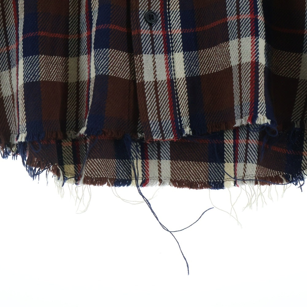 LASTMAN(ラストマン) 25AW DAMAGED FLANNEL SHIRTS ダメージ加工 長袖フランネルチェックシャツ ブラウン 252LM-SH02