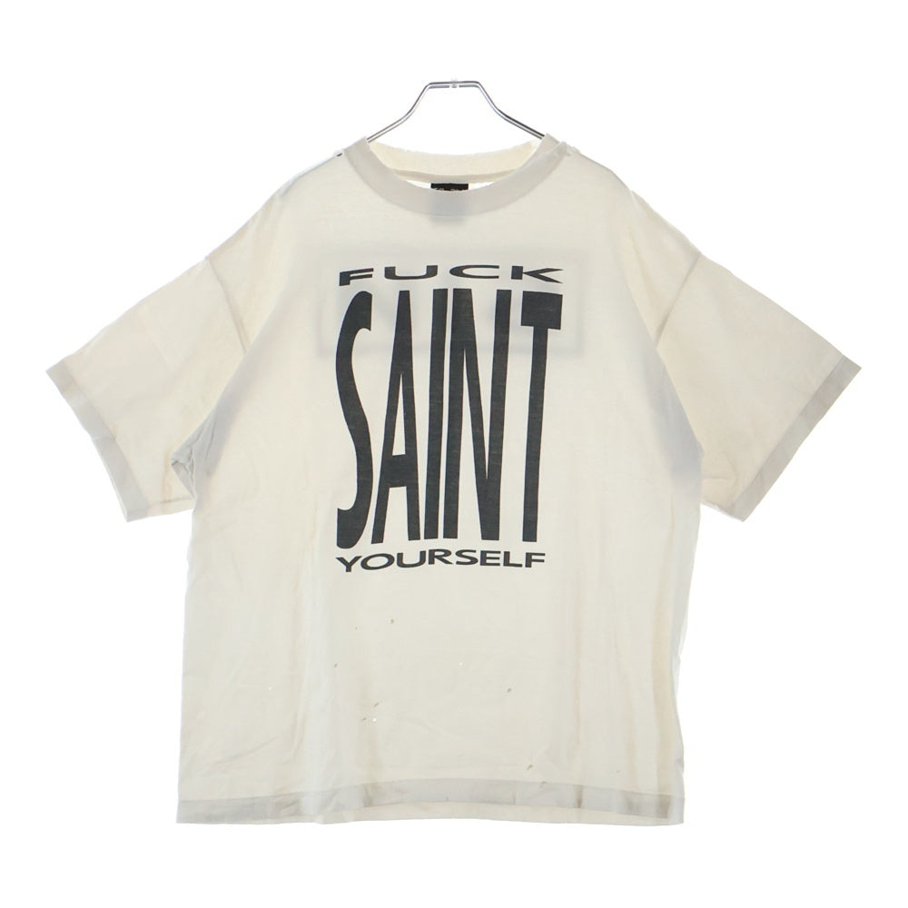 SAINT MICHAEL(セントマイケル) 25SS SAINT YOURSELF SS TEE セントユアセルフ ヴィンテージ加工 両面プリントTシャツ 半袖クルーネックカットソー ホワイト SM-HR8-0000-020