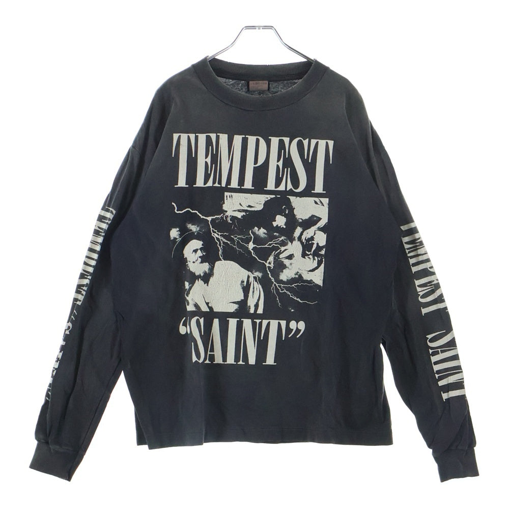 SAINT MICHAEL(セントマイケル) 24AW TEMPEST LS TEE テンペスト ヴィンテージ加工 両面アームプリントTシャツ 長袖クルーネックカットソー ブラック SM-YS1-0000-011