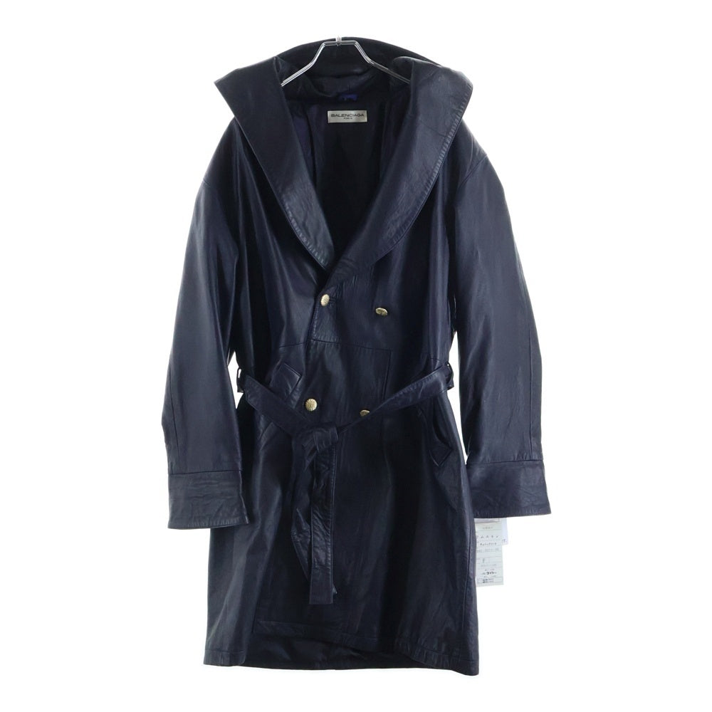 BALENCIAGA(バレンシアガ) 00-90S イタリア製 BBロゴ金ボタン ラムスキン ウエストベルト フーデッド ロングコート パープル