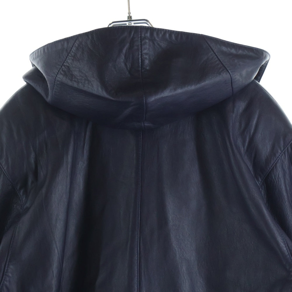 BALENCIAGA(バレンシアガ) 00-90S イタリア製 BBロゴ金ボタン ラムスキン ウエストベルト フーデッド ロングコート パープル