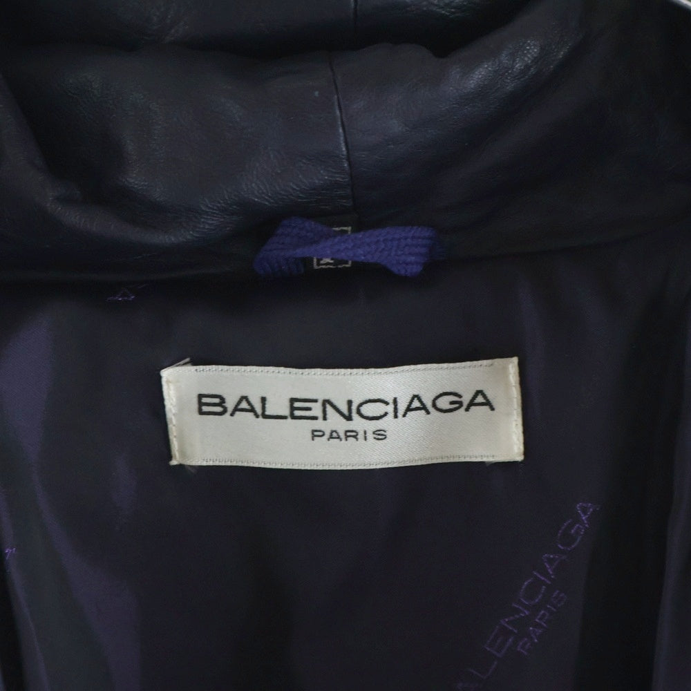BALENCIAGA(バレンシアガ) 00-90S イタリア製 BBロゴ金ボタン ラムスキン ウエストベルト フーデッド ロングコート パープル