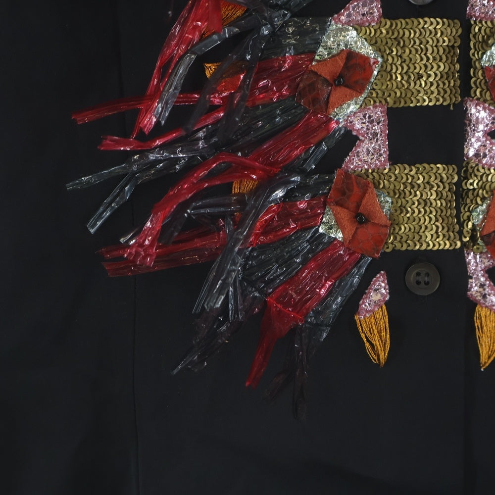DRIES VAN NOTEN(ドリスヴァンノッテン) Embellished Shirt With Raffia Trim レーヨン混 ラフィアトリム エンブリッシュ長袖シャツ ブラック 71-01-86-01104