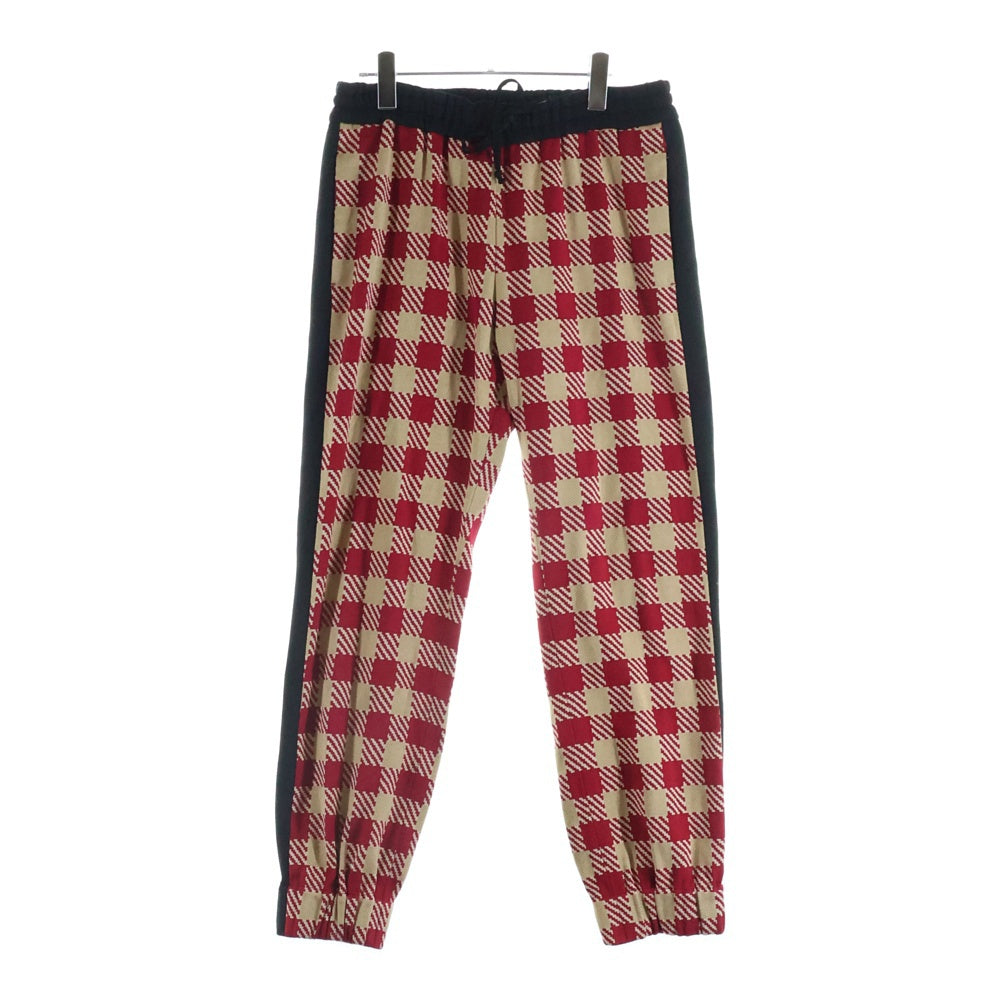 DRIES VAN NOTEN(ドリスヴァンノッテン) チェック柄 サイドライン ドローストリング イージーパンツ レッド 71-04-84-04003