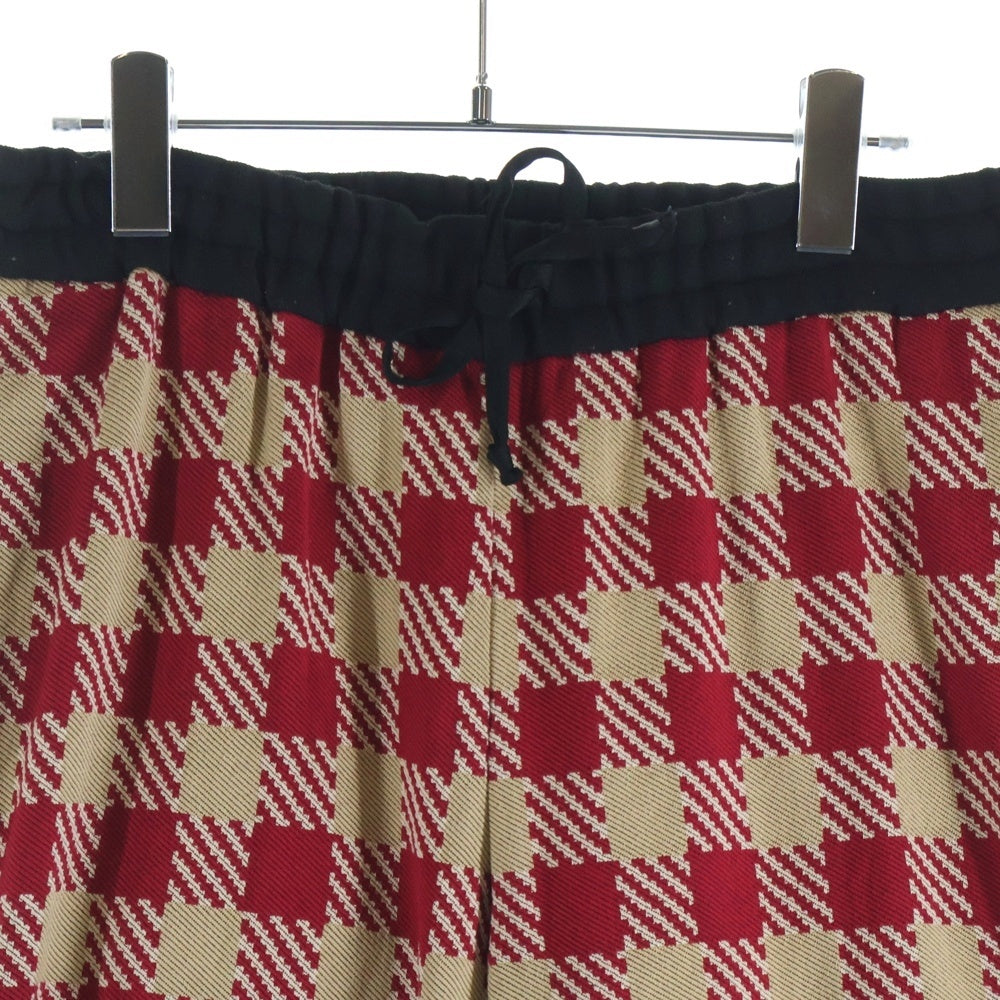 DRIES VAN NOTEN(ドリスヴァンノッテン) チェック柄 サイドライン ドローストリング イージーパンツ レッド 71-04-84-04003