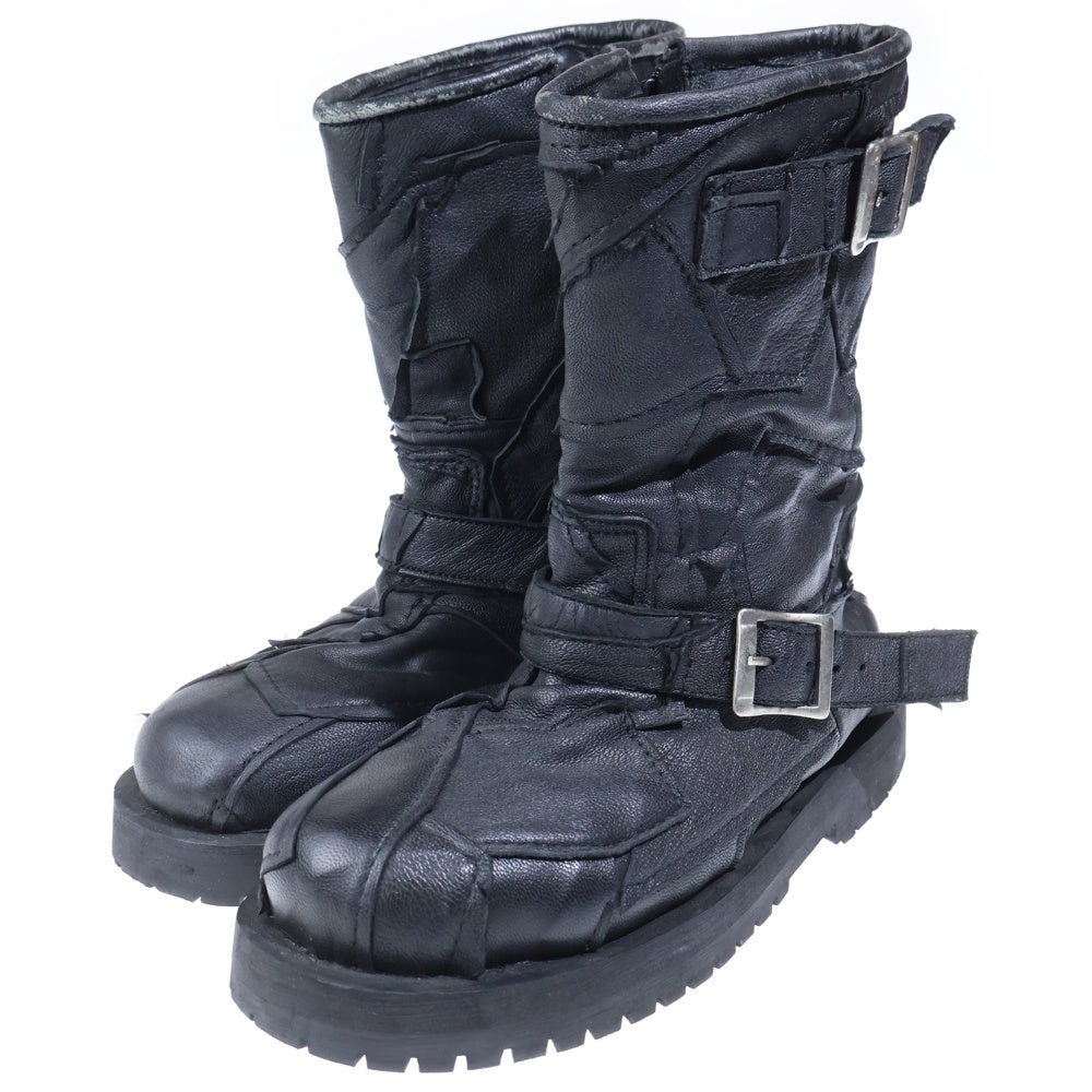 Yasuyuki Ishii(ヤスユキイシイ) PATCHWORK BOOTS パッチワーク加工 サイドジップレザーブーツ ブラック