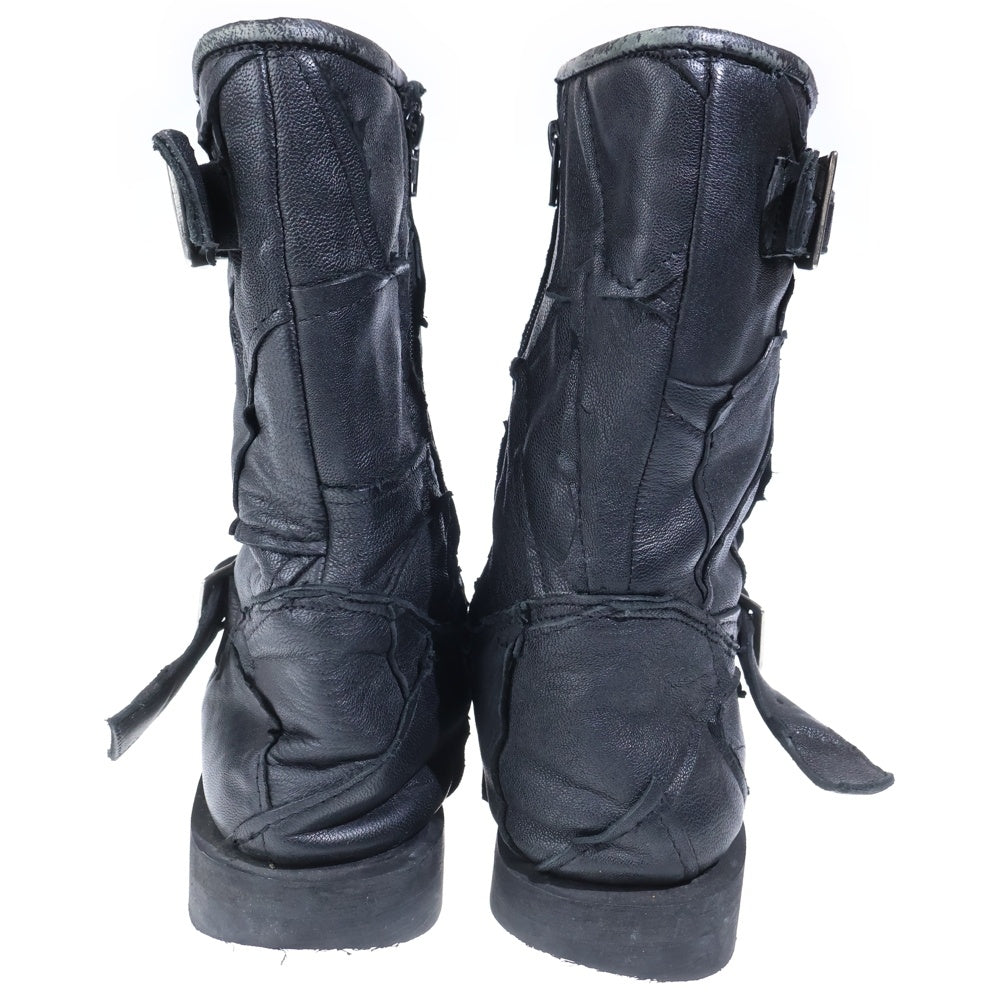 Yasuyuki Ishii(ヤスユキイシイ) PATCHWORK BOOTS パッチワーク加工 サイドジップレザーブーツ ブラック