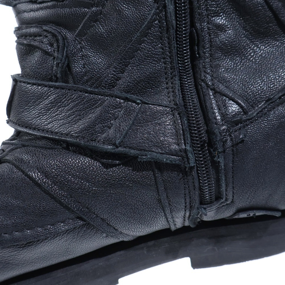 Yasuyuki Ishii(ヤスユキイシイ) PATCHWORK BOOTS パッチワーク加工 サイドジップレザーブーツ ブラック