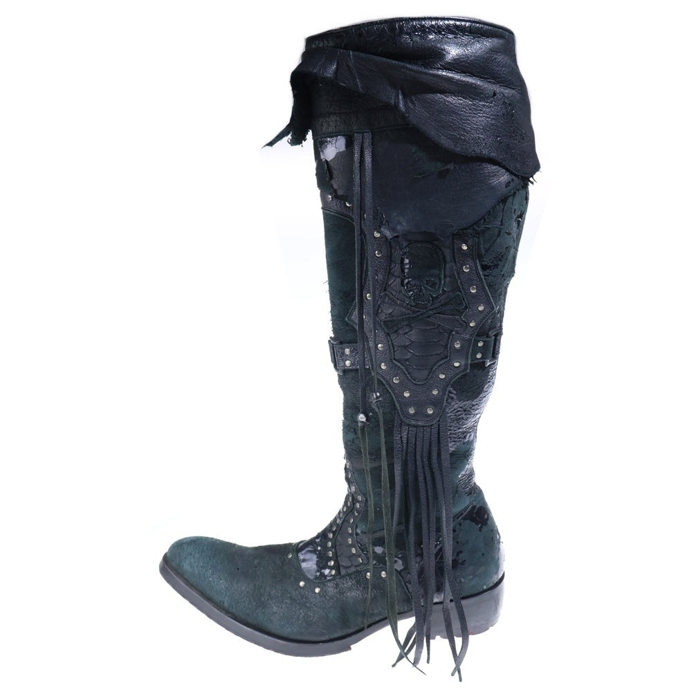 HIROMU TAKAHARA(ヒロム タカハラ) Waxed Distressed Deer Leather Boots ダメージ加工 ディアスキン サイドジップハイカットレザーブーツ ブラック 91110018