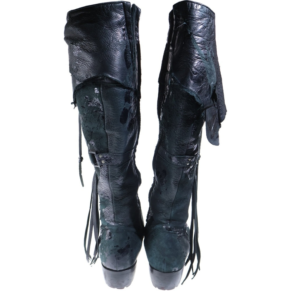 HIROMU TAKAHARA(ヒロム タカハラ) Waxed Distressed Deer Leather Boots ダメージ加工 ディアスキン サイドジップハイカットレザーブーツ ブラック 91110018