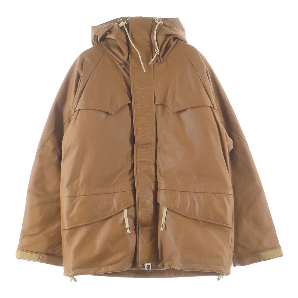 A BATHING APE(アベイシングエイプ) ×PEEL SLOWLY AND SEE 2004 COWHHIDE LEATHER DOWN JACKET ピールスローリーアンドシー カウハイド フーデッドレザーダウンジャケット ブラウン