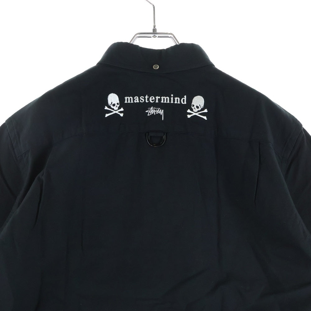 STUSSY(ステューシー) ×mastermind JAPAN マスターマインドジャパン スカル刺繍 半袖ボタンダウンシャツ ブラック