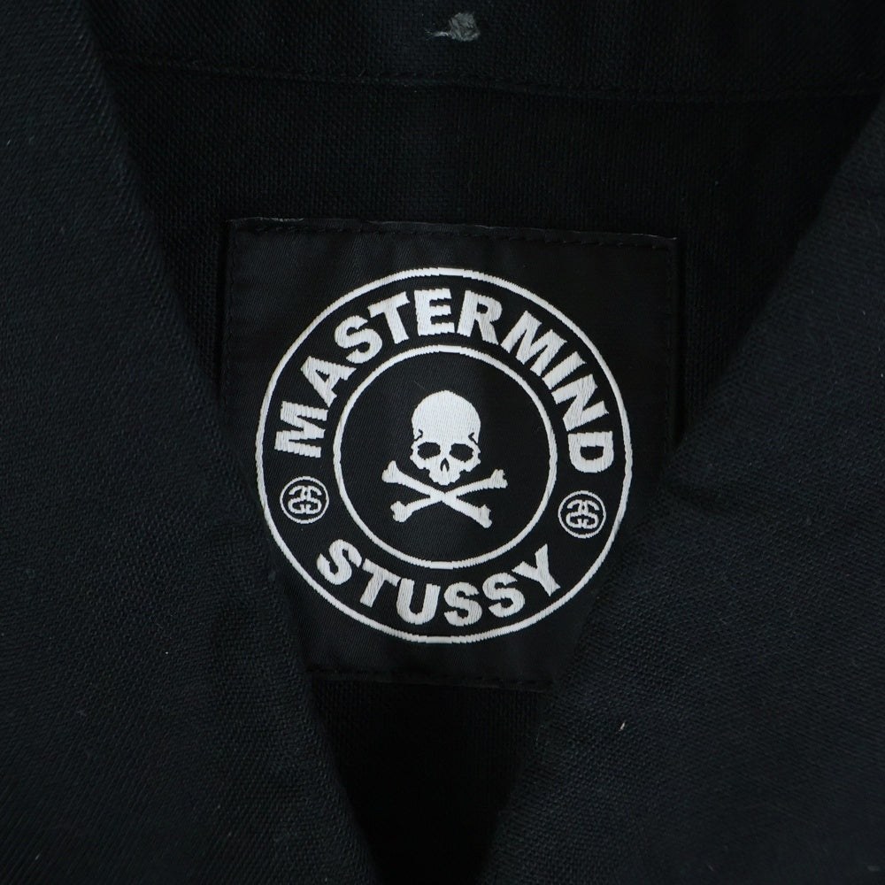 STUSSY(ステューシー) ×mastermind JAPAN マスターマインドジャパン スカル刺繍 半袖ボタンダウンシャツ ブラック