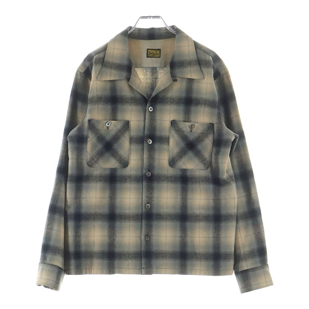 TENDERLOIN(テンダーロイン) 08AW T-WOOL SHT オンブレチェック オープンカラー 長袖ウールシャツ ベージュ