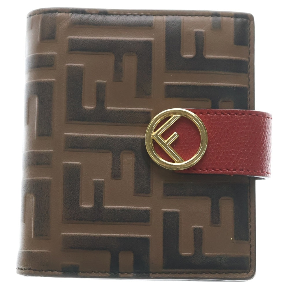 FENDI(フェンディ) エフイズ コンパクトウォレット 2つ折り財布 ブラウン/レッド 8M0386 レディース