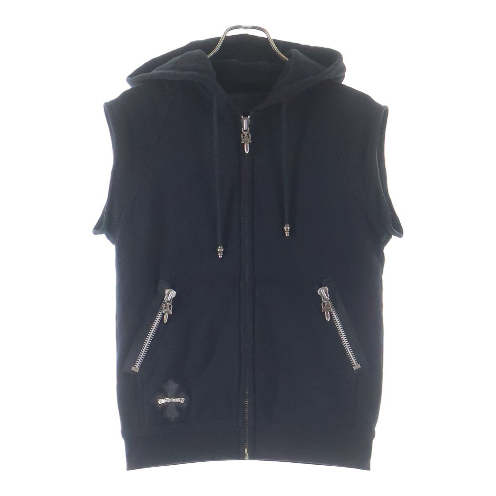 CHROME HEARTS(クロムハーツ) LI'L PUDGE SS クロスパッチ付き ダガージップ ノースリーブ パーカー ブラック
