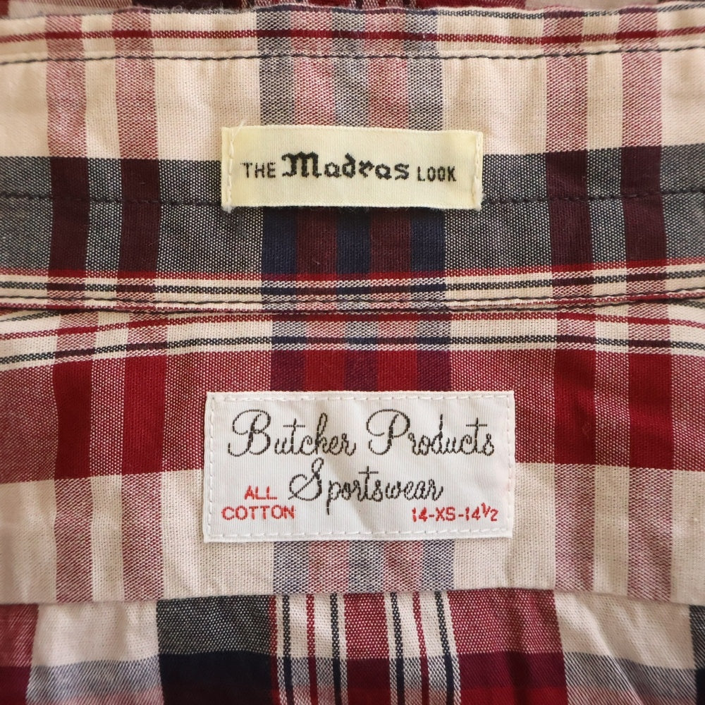 BUTCHER PRODUCTS(ブッチャー プロダクツ) チェック柄 ボタンダウン 1ポケット 長袖シャツ レッド