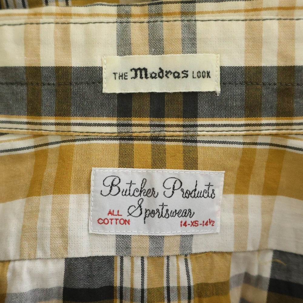 BUTCHER PRODUCTS(ブッチャー プロダクツ) チェック柄 ボタンダウン 1ポケット 長袖シャツ イエロー