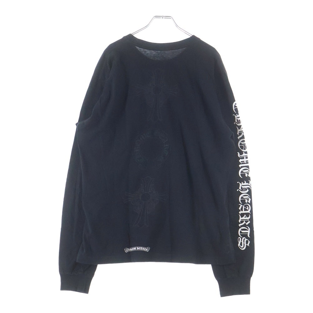 CHROME HEARTS(クロムハーツ) スクロールプリント アームロゴ バックプリント クルーネック 長袖Tシャツカットソー ブラック