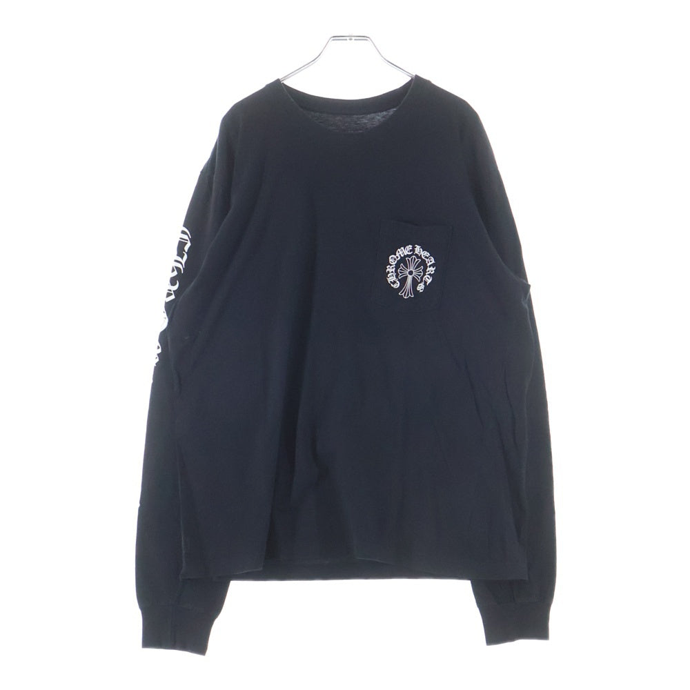 CHROME HEARTS(クロムハーツ) スクロールプリント アームロゴ バックプリント クルーネック 長袖Tシャツカットソー ブラック