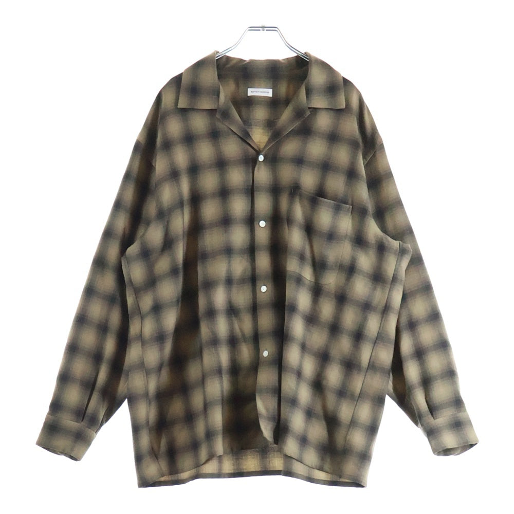 KAPTAIN SUNSHINE(キャプテンサンシャイン) WOOL OMBRE OPEN COLLARED SHIRT ウール オンブレチェック 長袖オープンカラーシャツ ブラウン/ブラック KS25FSH04