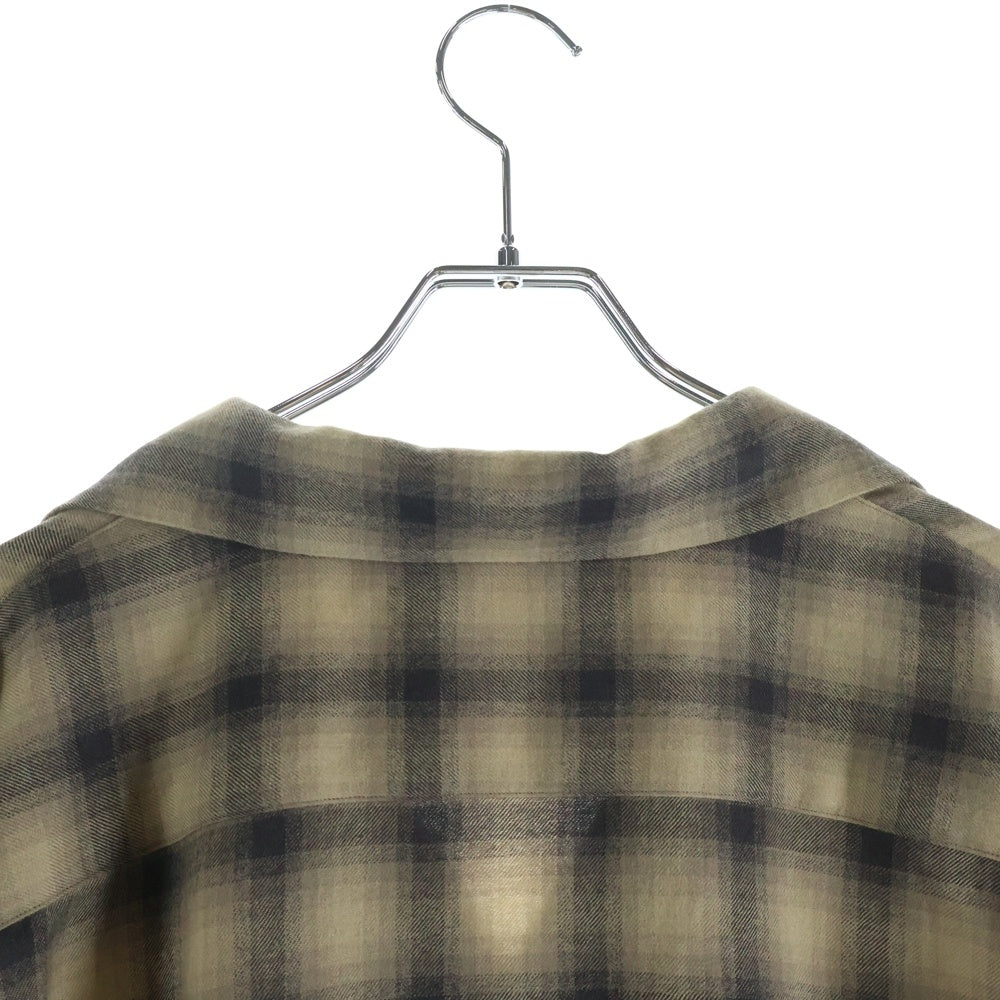 KAPTAIN SUNSHINE(キャプテンサンシャイン) WOOL OMBRE OPEN COLLARED SHIRT ウール オンブレチェック 長袖オープンカラーシャツ ブラウン/ブラック KS25FSH04
