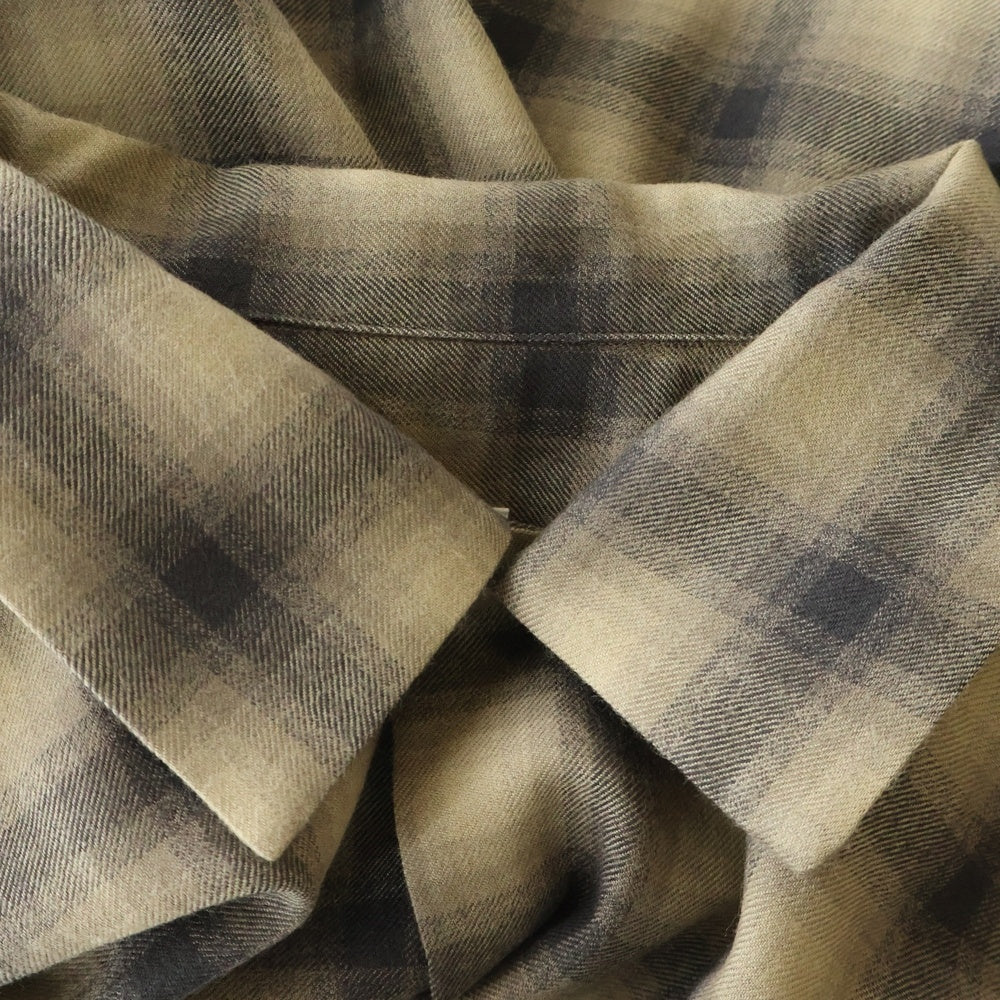 KAPTAIN SUNSHINE(キャプテンサンシャイン) WOOL OMBRE OPEN COLLARED SHIRT ウール オンブレチェック 長袖オープンカラーシャツ ブラウン/ブラック KS25FSH04