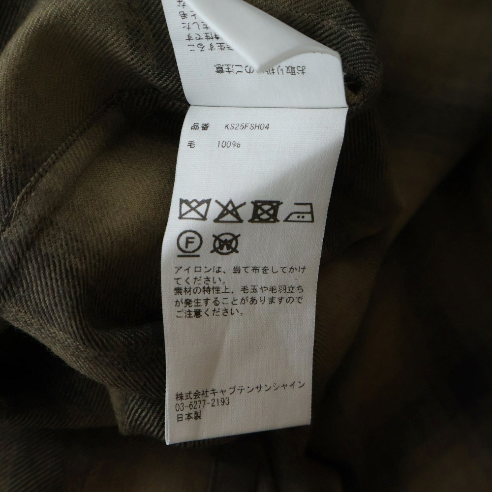 KAPTAIN SUNSHINE(キャプテンサンシャイン) WOOL OMBRE OPEN COLLARED SHIRT ウール オンブレチェック 長袖オープンカラーシャツ ブラウン/ブラック KS25FSH04