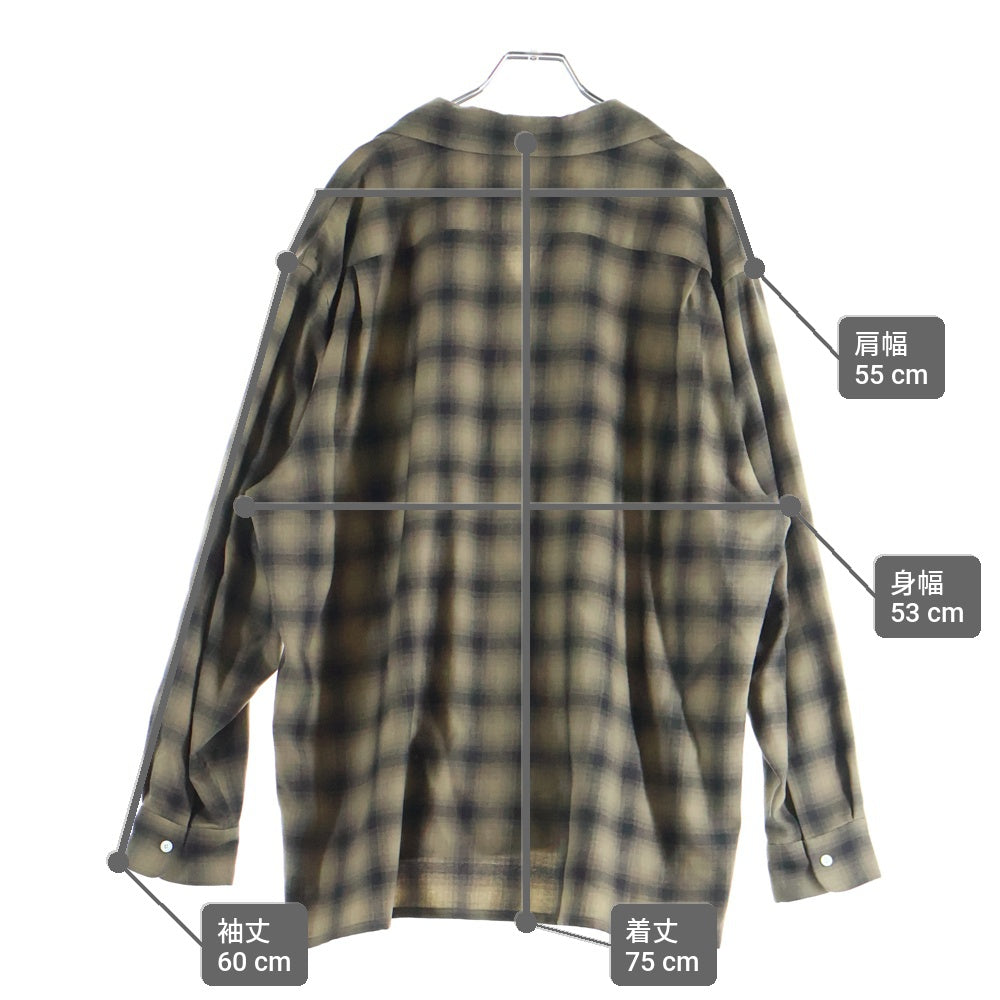 KAPTAIN SUNSHINE(キャプテンサンシャイン) WOOL OMBRE OPEN COLLARED SHIRT ウール オンブレチェック 長袖オープンカラーシャツ ブラウン/ブラック KS25FSH04