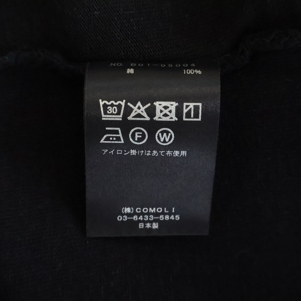 COMOLI(コモリ) 25SS コットンジャージ ベースボールTシャツ 長袖クルーネックカットソー ブラック B01-05004