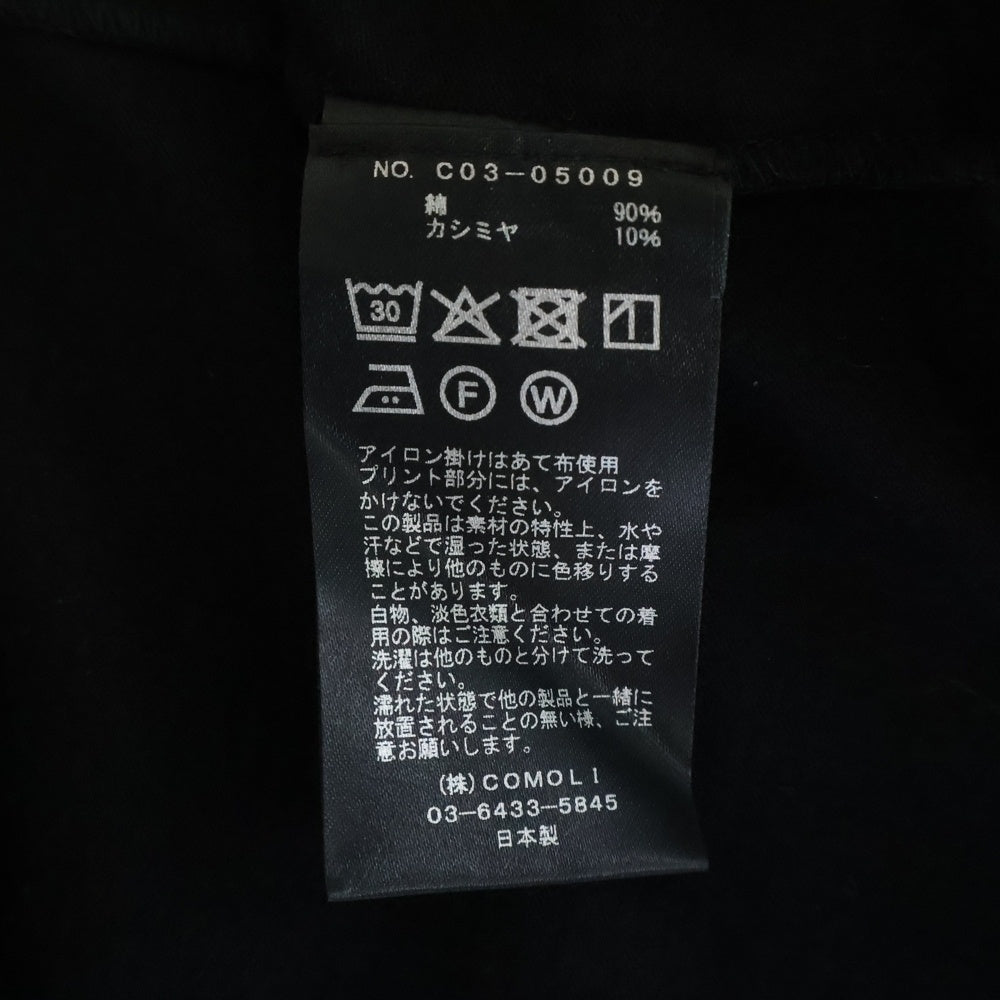 COMOLI(コモリ) 25AW コットンカシミヤ 長袖Tシャツ クルーネックカットソー ブラック C03-05009