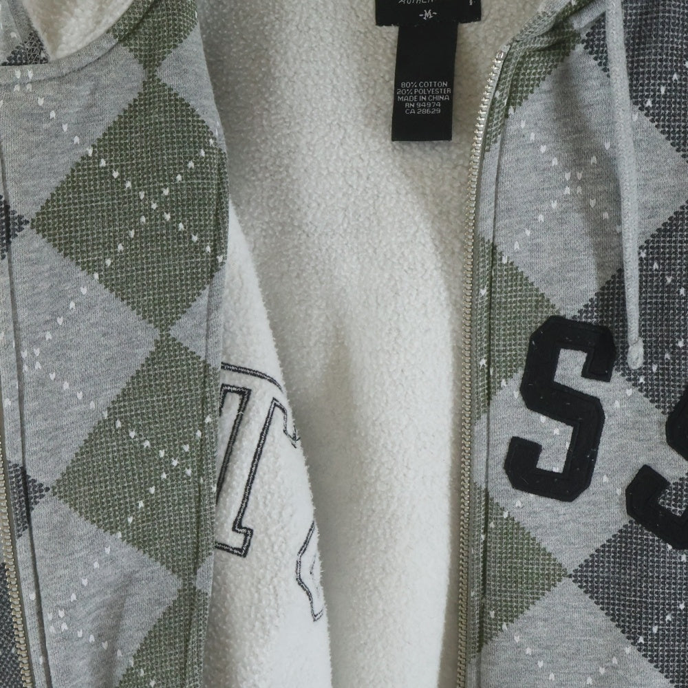 STUSSY(ステューシー) 00S グリーンアーガイル柄 ダブルポケット ジップアップ フーデッド パーカー グレー