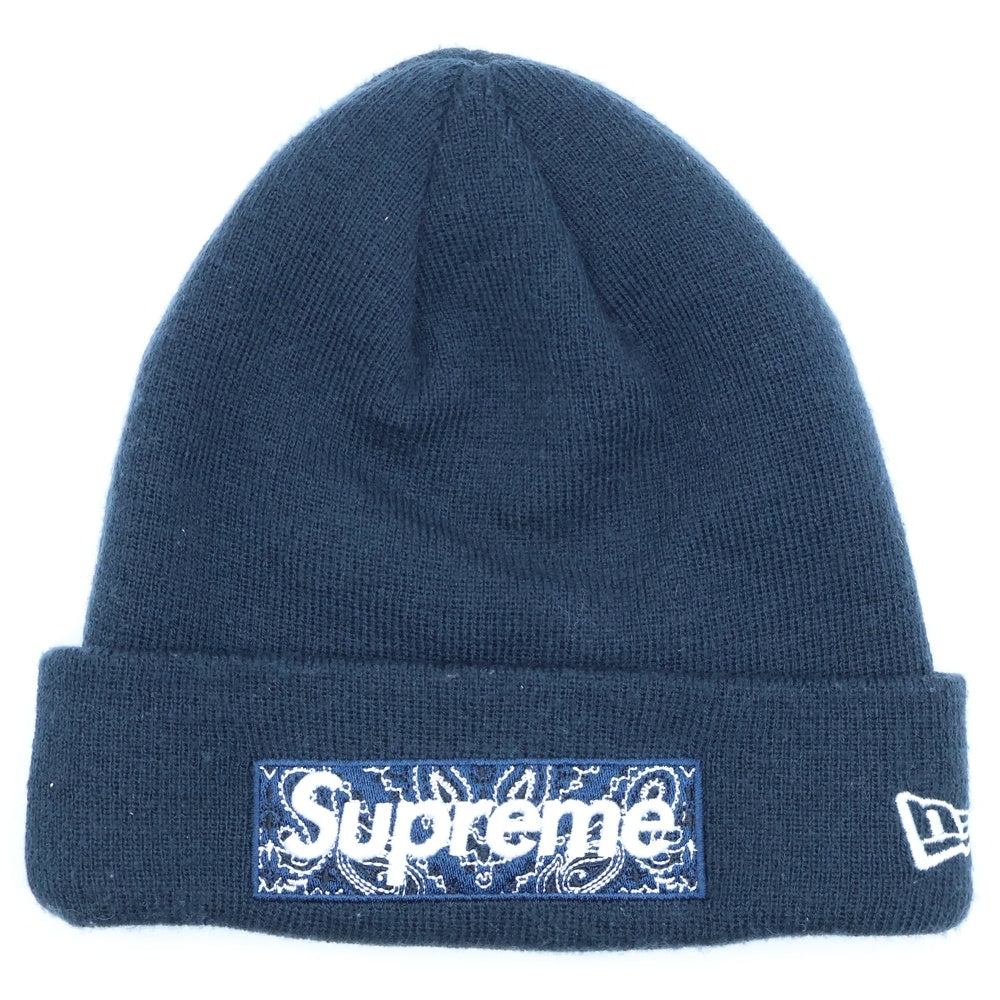 SUPREME(シュプリーム) 19AW ×NEW ERA Box Logo Beanie ニューエラ バンダナボックスロゴ アクリルニット ビーニー 帽子 ネイビー