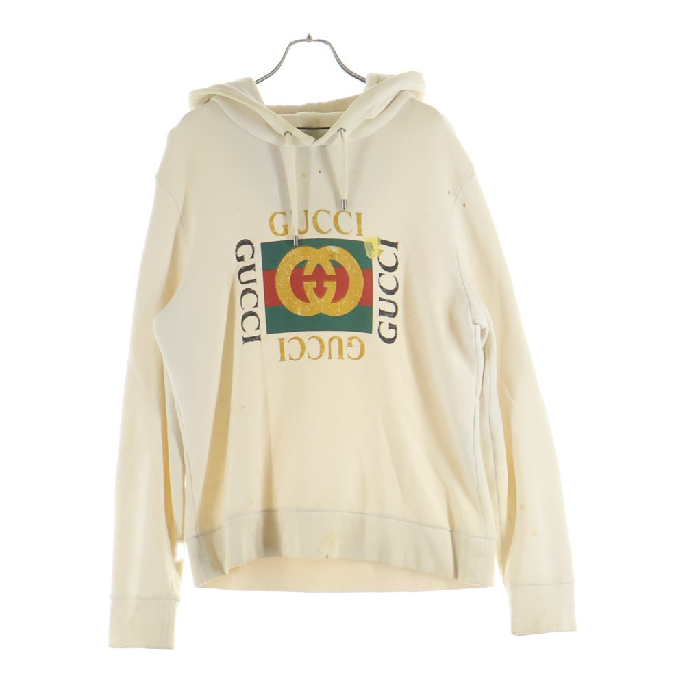 GUCCI(グッチ) 18SS オールドロゴプリント スウェット プルオーバーパーカー アイボリー 454585-X5J57