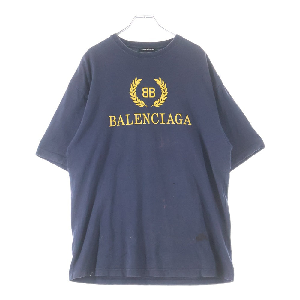BALENCIAGA(バレンシアガ) BBロゴプリント コットン オーバーサイズド 半袖Tシャツ ネイビー 492558 TAV04