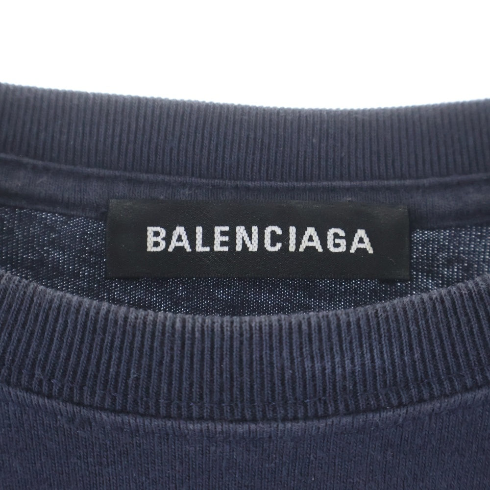 BALENCIAGA(バレンシアガ) BBロゴプリント コットン オーバーサイズド 半袖Tシャツ ネイビー 492558 TAV04
