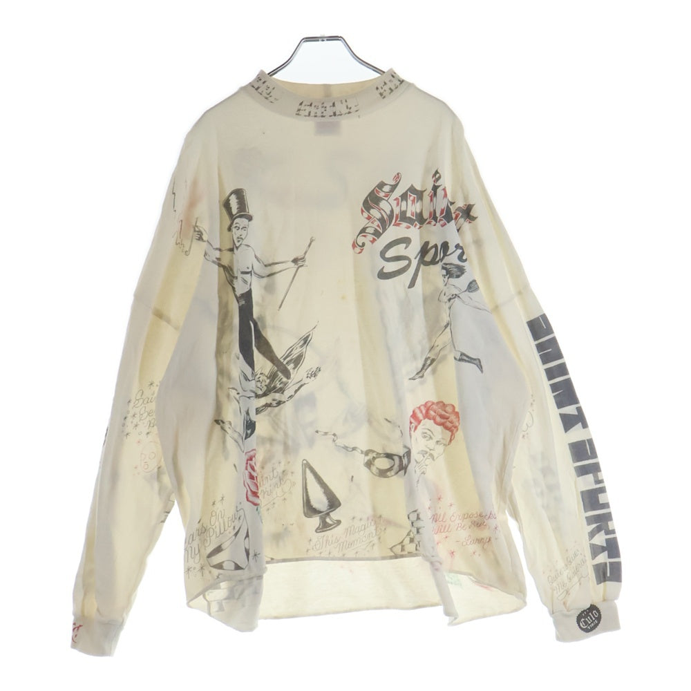 SAINT MICHAEL(セントマイケル) 25AW ALX LS TEE DRAWING アレックス ドローイング 総柄 クルーネック長袖Tシャツ カットソー ホワイト SM-HR1-0000-C30